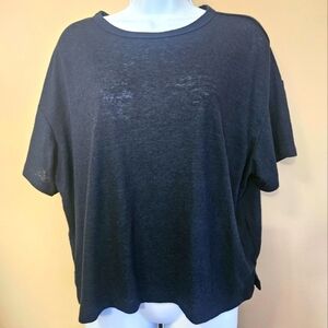 Old Navy Women's Size M Linen Blend Cropped T Shirt Style Top Navy Blue Oversize